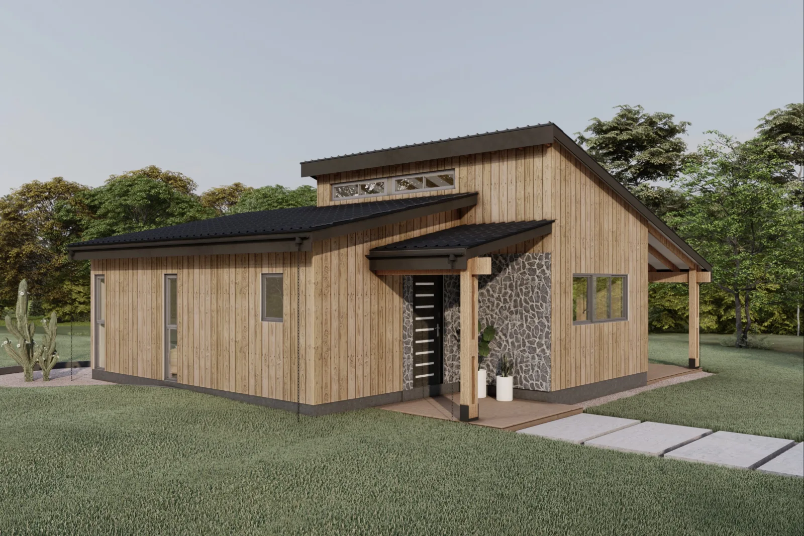 Plano de casa MODELO CM 201 de 50 m², 1 dormitorio y 1 baño, vista 1