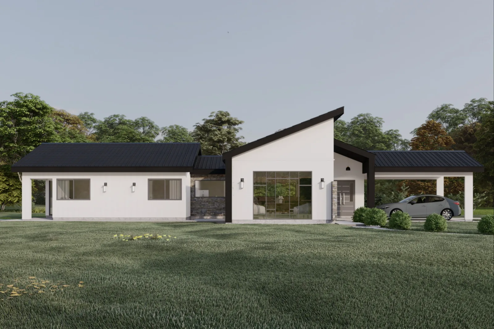 Plano de casa MODELO CG 201 de 130 m², 3 dormitorios y 2 baños, vista 1